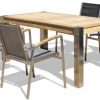 Designer dining table set in stainless steel and teak