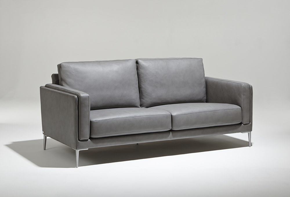 Auteuil gris - canapé en cuir haut de gamme - vue d'angle - design français par Bernard Masson