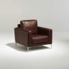 Auteuil brown - armchair in premium leather - view angle - French Design by Bernard Masson