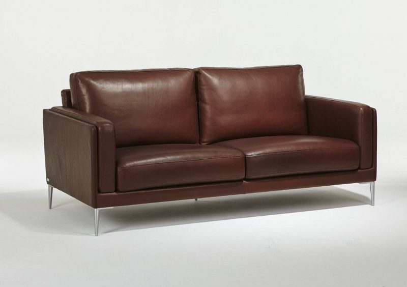 Auteuil brown - sofa in premium leather - view angle - French Design by Bernard Masson