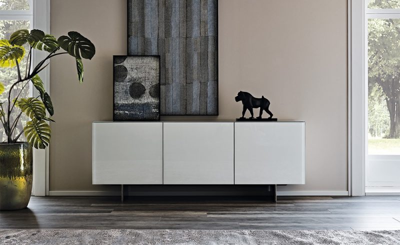 White glass contemporary sideboard