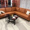 Cognac leather designer corner sofa made in France