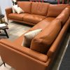 Cognac corner leather designer sofa made in France