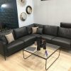 Black leather corner sofa made in France