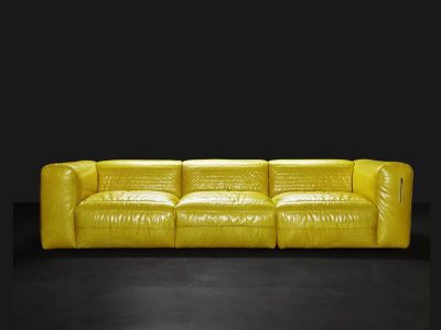 Lemon yellow shiny leather haut couture designer sofa