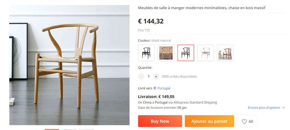 Wishbone chair made cheaply in Asia and sold on the Ali Express website