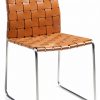 Danish design dining chair orange leather woven