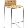 Scandinavian designer bar stool in beige woven leather