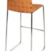 Scandinavian designer bar stool in orange leather