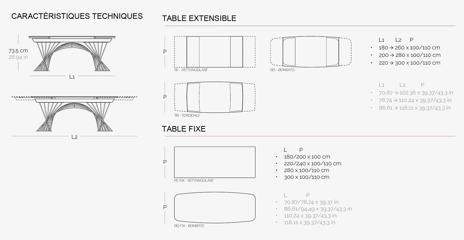 Dimensions de la table à manger Latour par NAOS