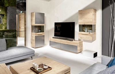 Luxury furniture tv set oak wood with metal accents German Design