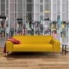 Yellow leather designer corner sofa made in France