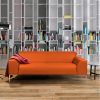 Orange leather designer corner sofa made in France