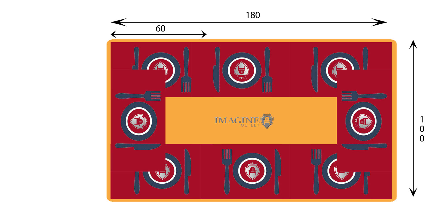 Rectangular table 180 cm in diameter with 8 guests (60x35 per guest)
