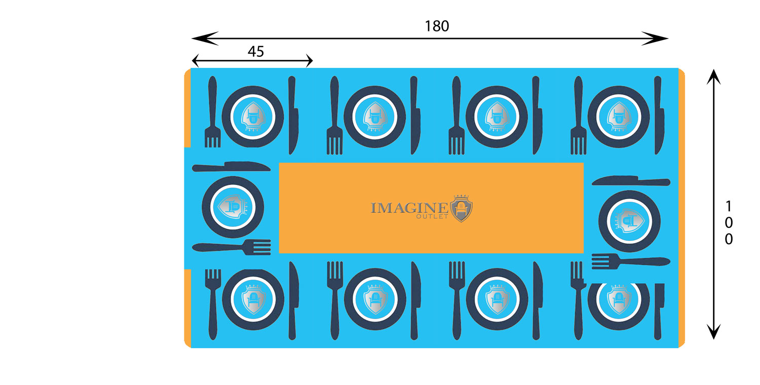 Rectangular table 180 cm in diameter with 10 guests (45x35 per guest)