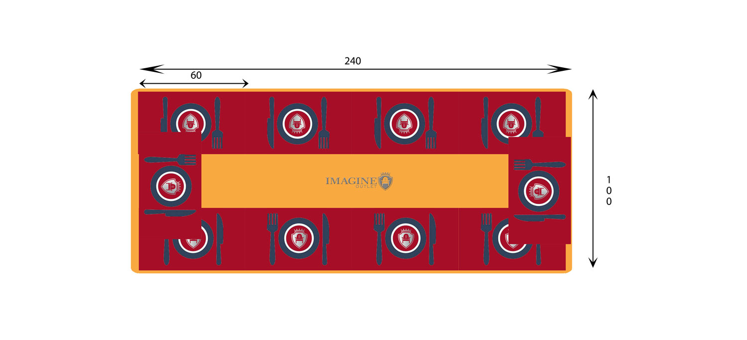 Rectangular table 240 cm in diameter with 10 guests (60x35 per guest)