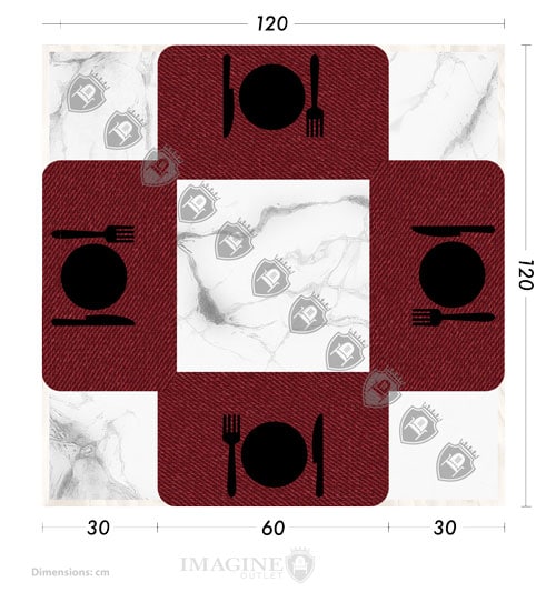 Square table 120x120cm with 4 people 60x35 cm per guest
