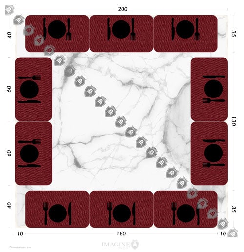 Square table 200x200 cm with 10 people 60x35 cm per guest