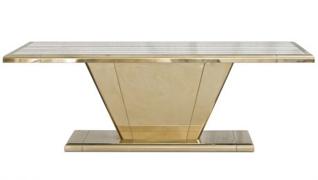 Haute couture table in solid brass and marble