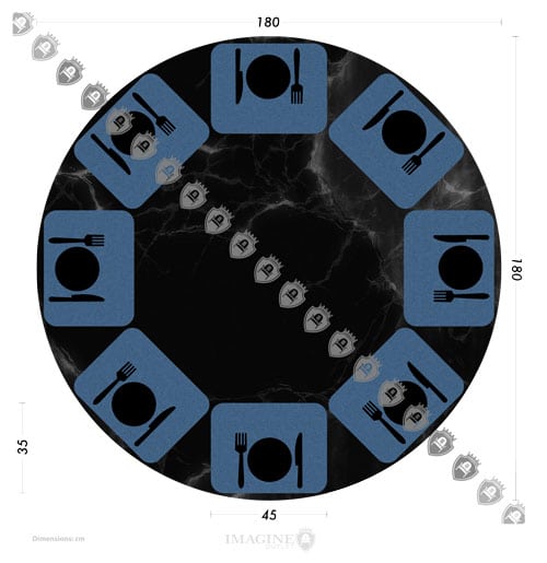 Table ronde 180cm avec 8 convives 45x35 par convive