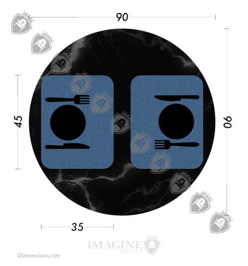 Table ronde 90 cm de diamètre avec 2 convives (45x35 par convive)