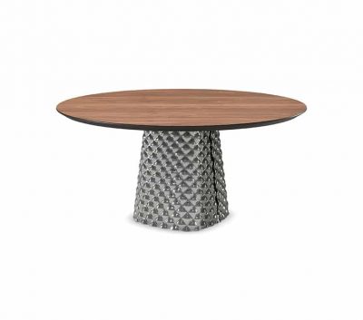 Beautiful round wood dining table glass base