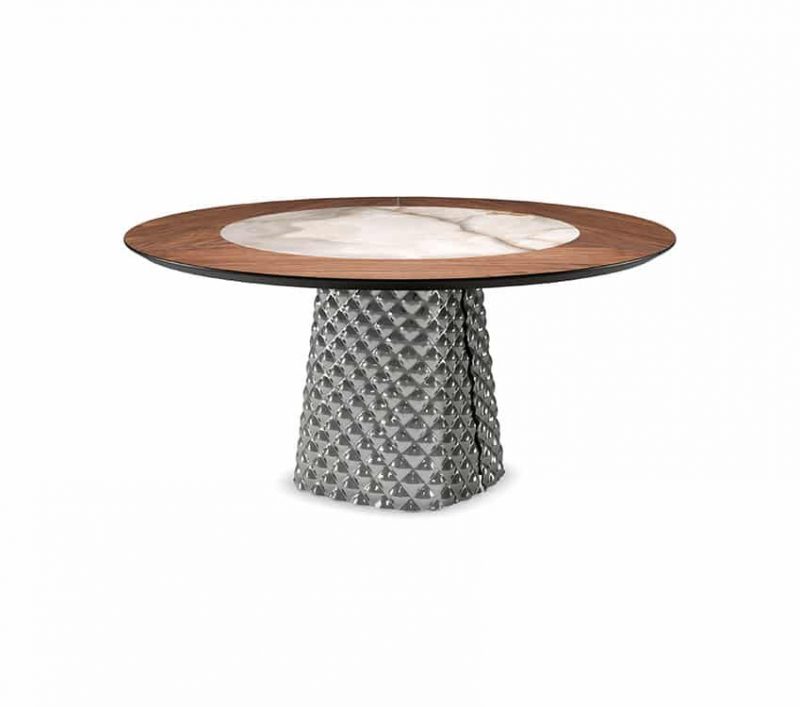 Round ceramic and wood dining table design