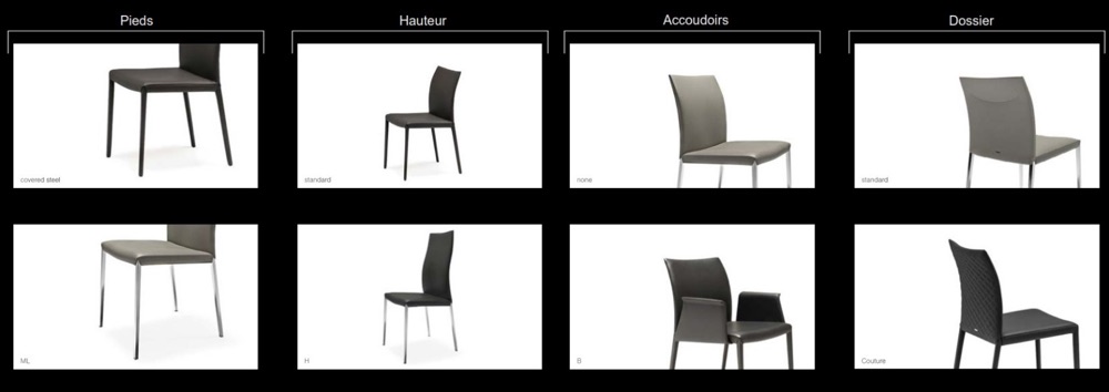 Variants of Norma chairs and armchairs