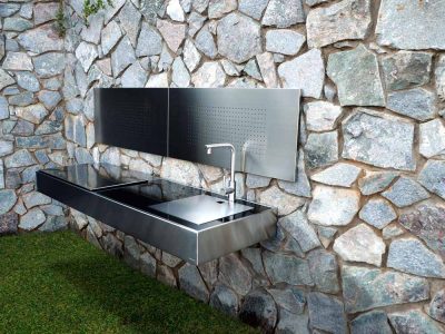 modular outdoor kitchen with stainless steel sink