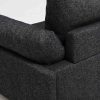 Zoom back of dark grey luxury designer sofa