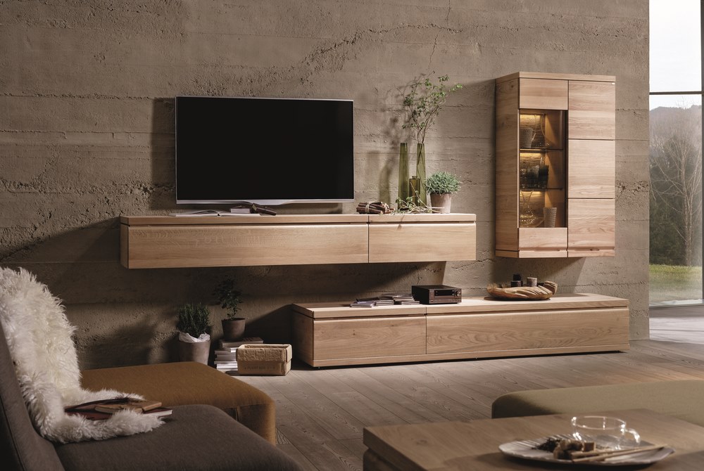 Designer entertainment unit in oak or walnut Designer entertainment unit in oak or walnut