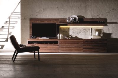 Designer entertainment unit in oak or walnut