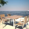 Designer outdoor table and chairs in teak and stainless steel